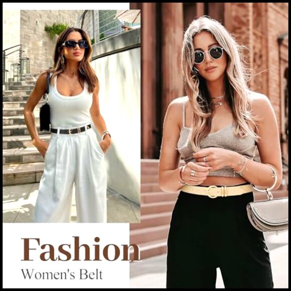 3 Pack Women\'s Skinny Leather Belts Gold Buckle Fashion Elegant Minimal Chic main image 7